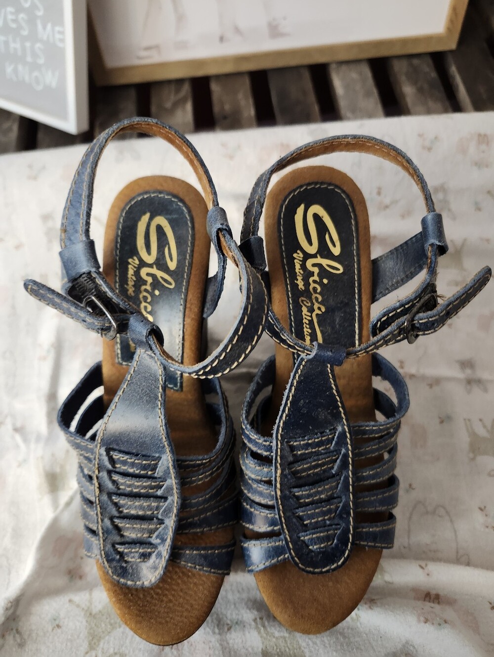 Sbicca Denim Blue Strappy Wedge Sandals